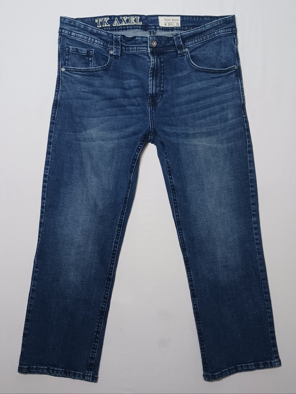 TK Axel Mens Slim Boot Jeans 38X29 Dark Blue Wash Stretch Denim